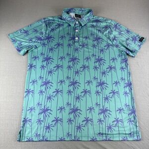 Sunday Swagger Polo Mens L Palm Tree Green Golf Shirt Performance Preppy Casual